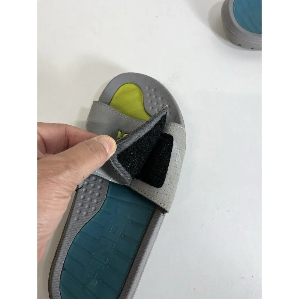 AND1 Boys Size 6 Strider Slide Adjustable Strap‎ Sandal Shoes Gel • Grey &Lime